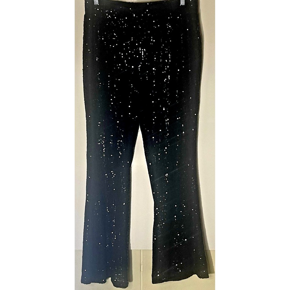 Cato Women's Black Sequin Pants Sz Medium  Petite Stretch Waist‎ Comfortable Fit